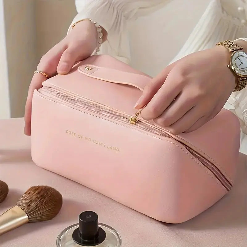 Large Waterproof Cosmetic Bag with Dividers and Handle
