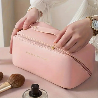 Large Waterproof Cosmetic Bag with Dividers and Handle
