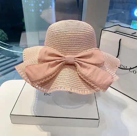 Bow Ruffles Wide Brim Straw Hat