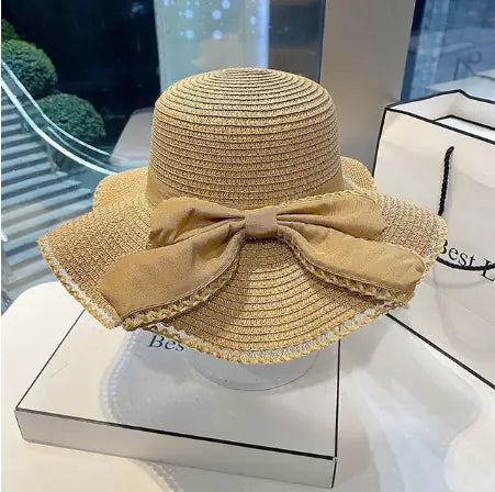 Bow Ruffles Wide Brim Straw Hat