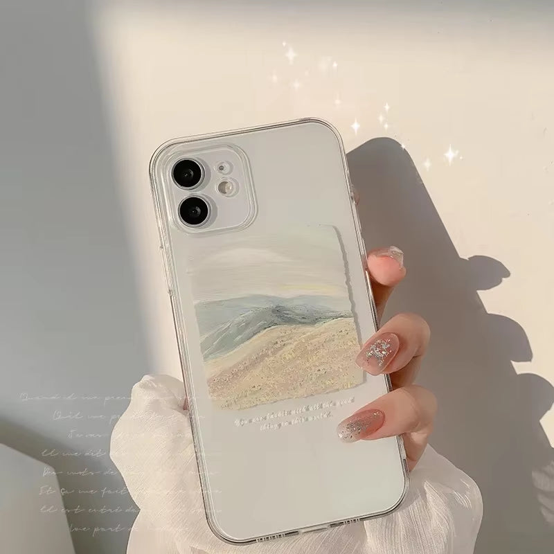 Retro Artist Sunset Dune Sky Oil Painting Phone Case for Iphone 16 15 14 13 11 12 Pro Max 14 plus Xr...