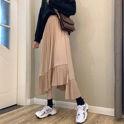 Black High Waist Irregular Mid-Length Skirt for Women