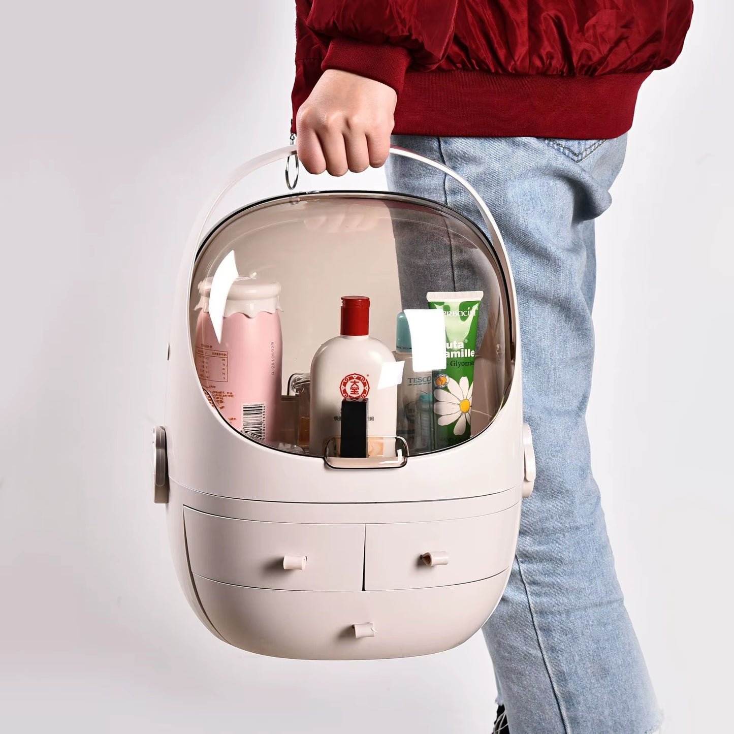 Acrylic Dustproof Makeup Storage Box Cosmetic Skin Care Product Organizer Holder with Dividers for D...