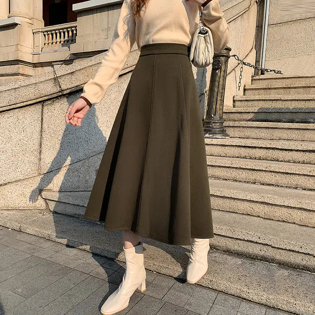 Elegant Women's Casual Loose Wool Skirt - Korean Fashion