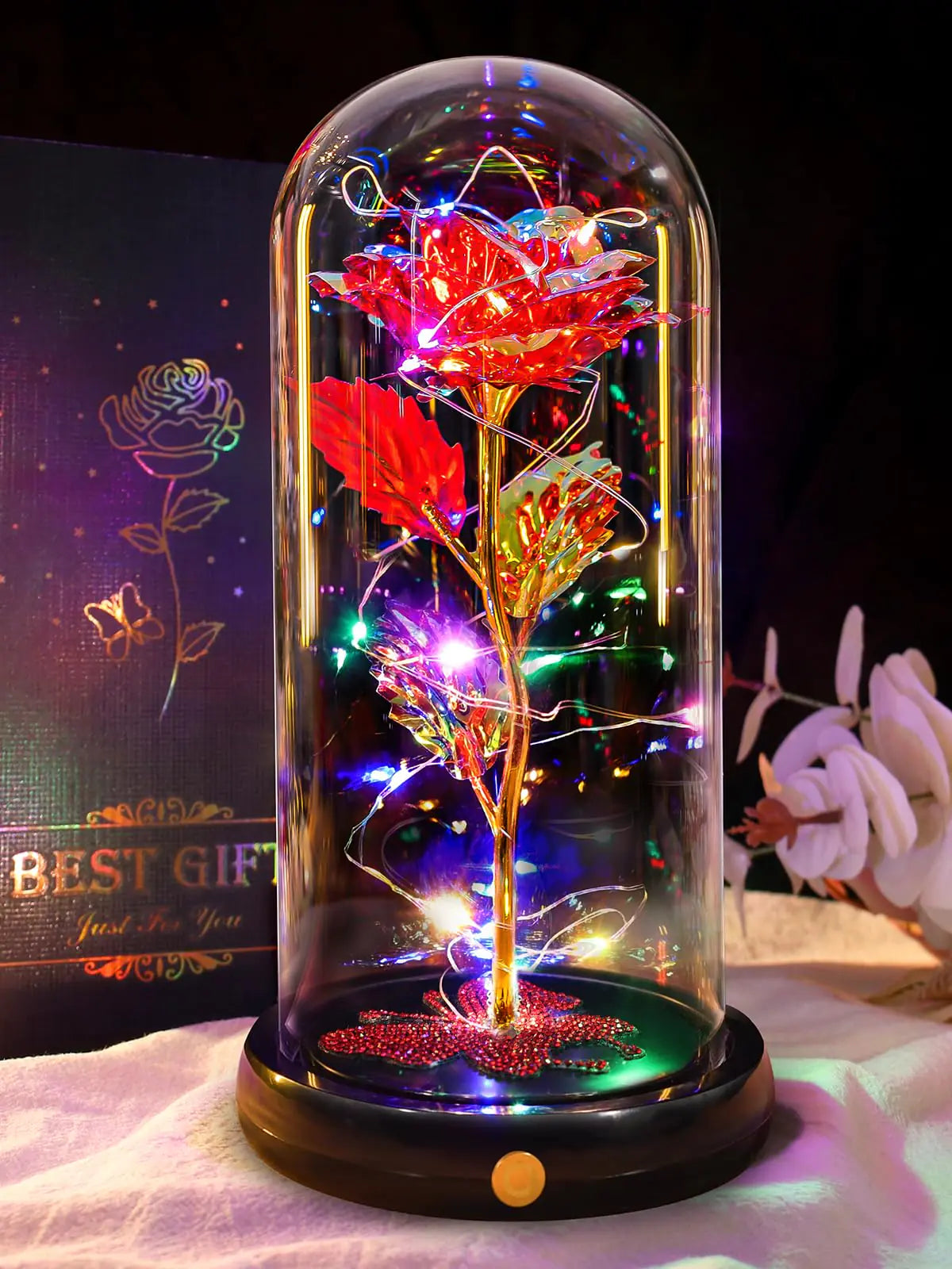 Valentines Day Gifts for Women Red Rose Eternal Flower USB Light Up Rose in Glass Dome Anniversary Birthday Gift for Women Valentines Flowers Gifts for Her Mom Girlfriend