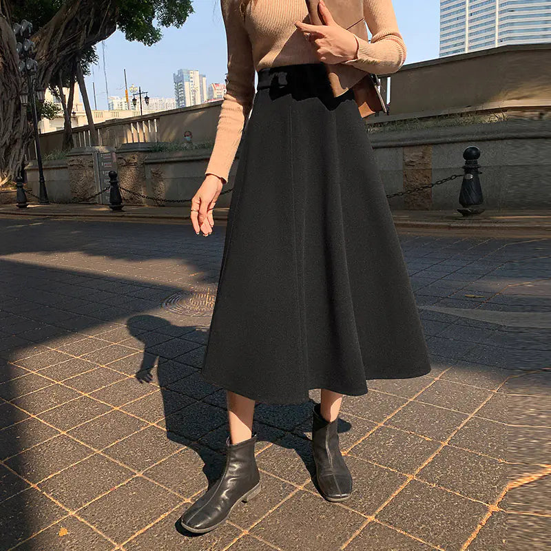 Elegant Women's Casual Loose Wool Skirt - Korean Fashion