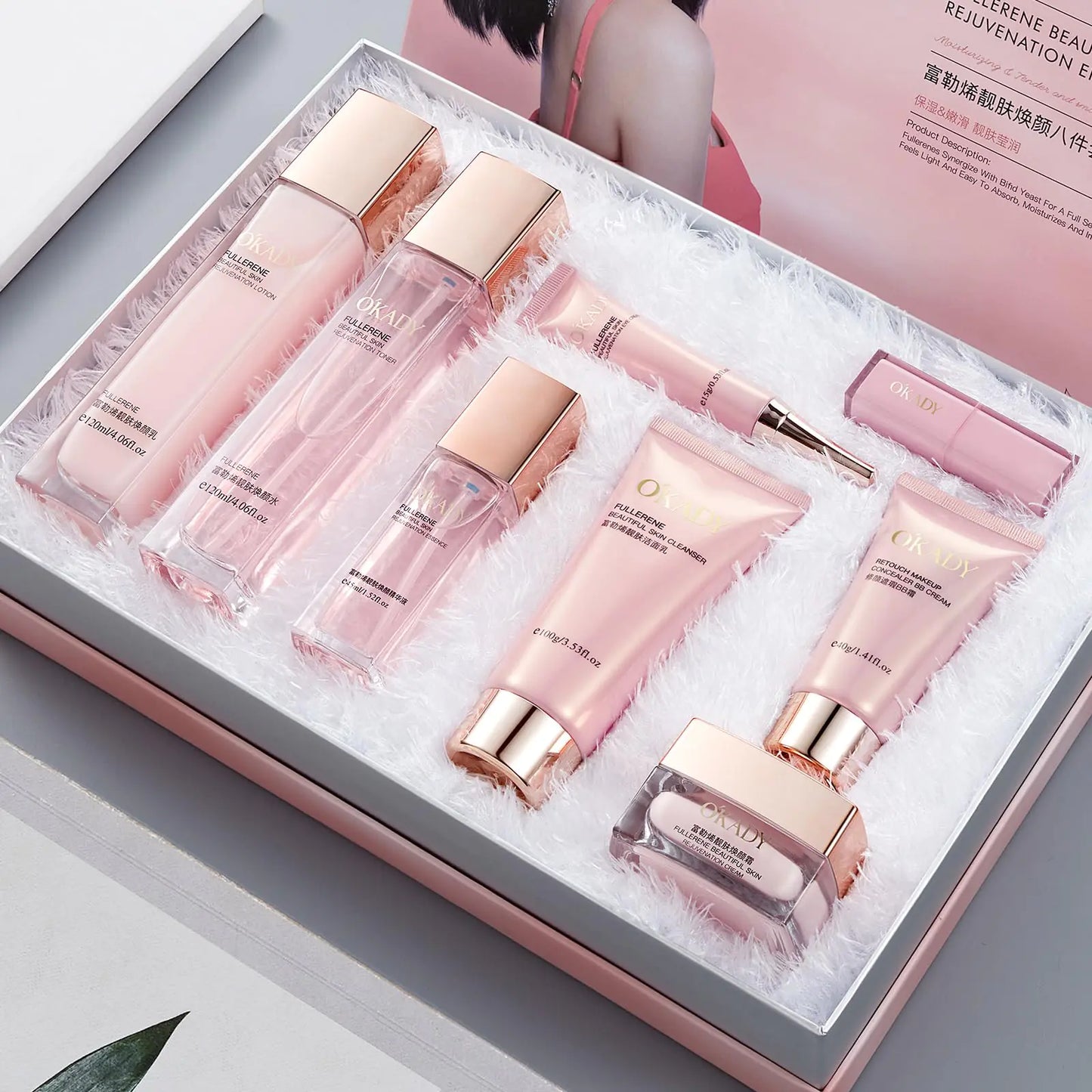 8-Pcs Skincare Set Anti Aging Skin Daily Care Routine Kit with Vitamin C and Peptides Birthday Gifts for Mom Anniversary Valentines Day Gifts Lipstick Gifts Sets for Valentines Day