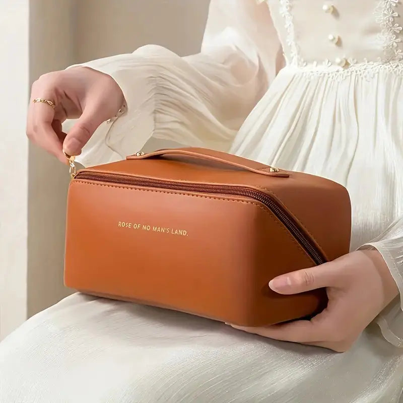 Large Waterproof Cosmetic Bag with Dividers and Handle