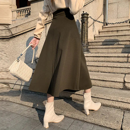Elegant Women's Casual Loose Wool Skirt - Korean Fashion