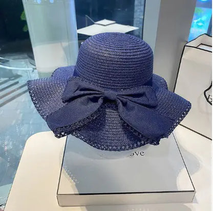 Bow Ruffles Wide Brim Straw Hat
