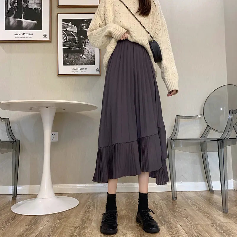 Black High Waist Irregular Mid-Length Skirt for Women